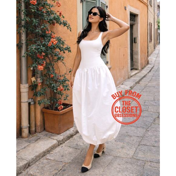 ZARA BLOGGER FAVE!!! Sleeveless Balloon Midi Dress NWT | White Knit M - Picture 2 of 16